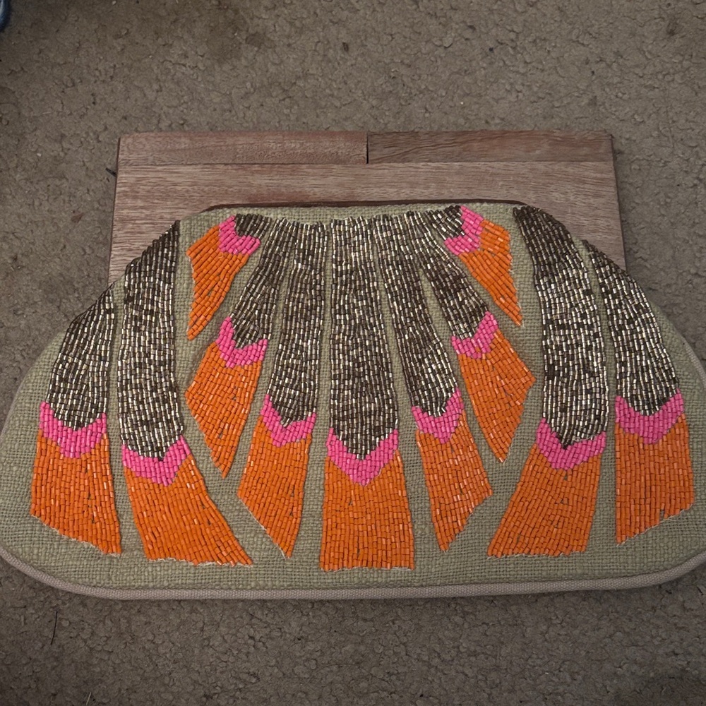 Lovestitch Beaded Clutch in Orange and Pink